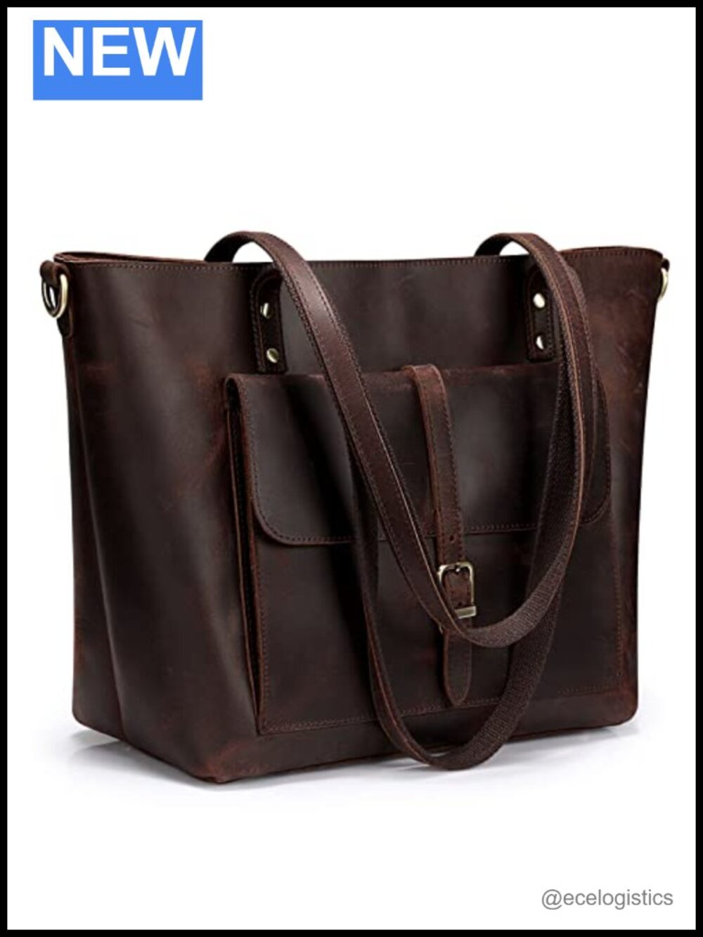 Vintage Genuine Leather Tote Bag Large Work Shoulder Purse 14" Laptop